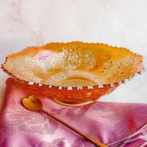 Frutera de Carnival glass antigua, 20 cm de diámetro.