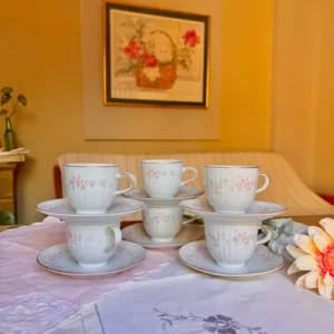 Duos de Café de Porcelana Tsuji Doble Rosa