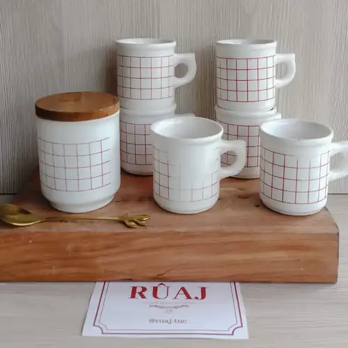 Juego de Café de Cerámica Ele Cuadro Rojo