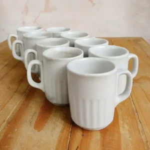 Juego de Café de Porcelana Dresden Blanco Con Rayas Acanaladas