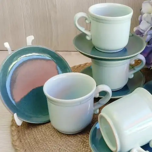 Duos de Café de Cerámica Celeste Liso - Image 2