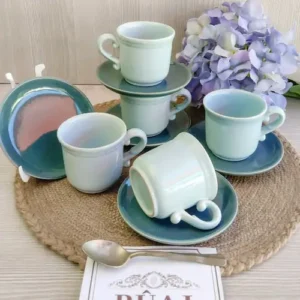 Duos de Café de Cerámica Celeste Liso