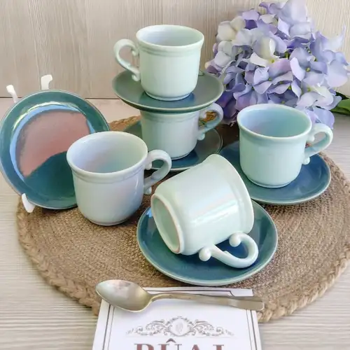 Duos de Café de Cerámica Celeste Liso