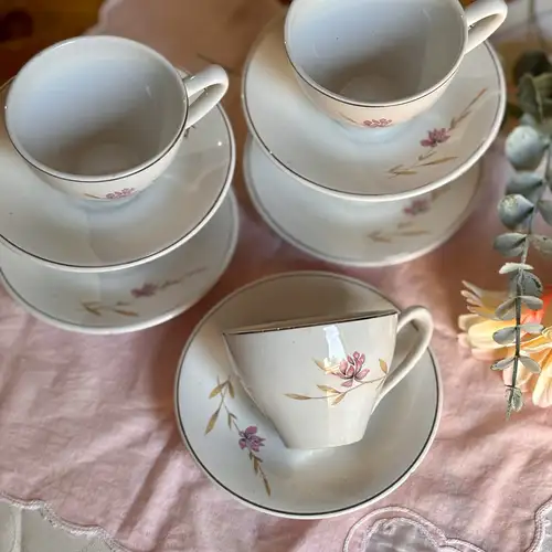 Duos de Café de Loza Baviera Flor Fucsia Con Tallo - Image 3