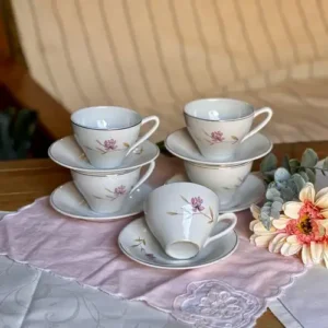 Duos de Café de Loza Baviera Flor Fucsia Con Tallo