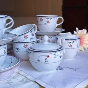 Juego de Té de Porcelana Royal Porcelain Florcitas Rojas Y Azules