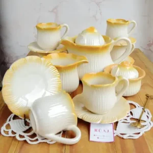 Juego de Té de Cerámica Estilo De Rosa Color Amarillo