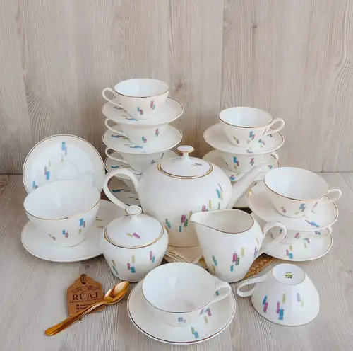 Juego de Té de Porcelana Hartford Diseño abstracto de bloques a color