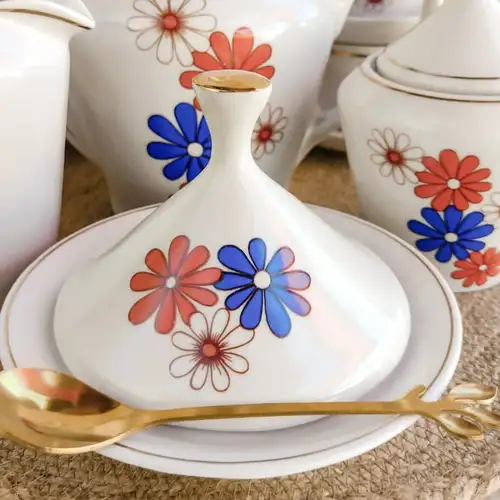 Juego de Té de Loza Lozzoli Margarita Tricolor Con Dorado - Image 3