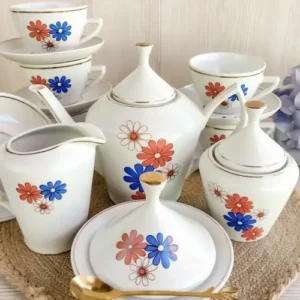 Juego de Té de Loza Lozzoli Margarita Tricolor Con Dorado