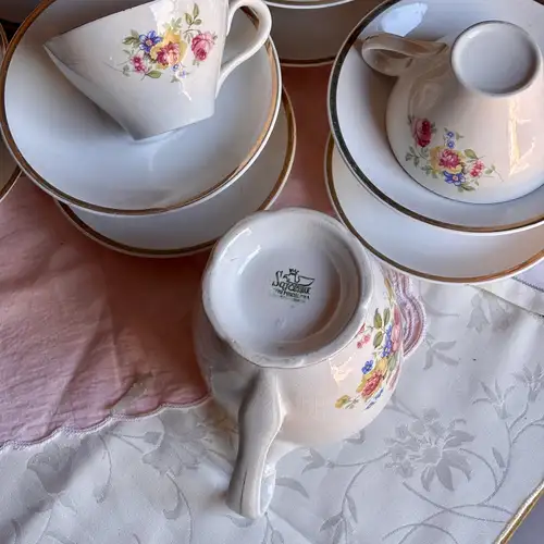 Juego de Té de Loza Sajonia Bouquet De Flores Rosas - Image 2