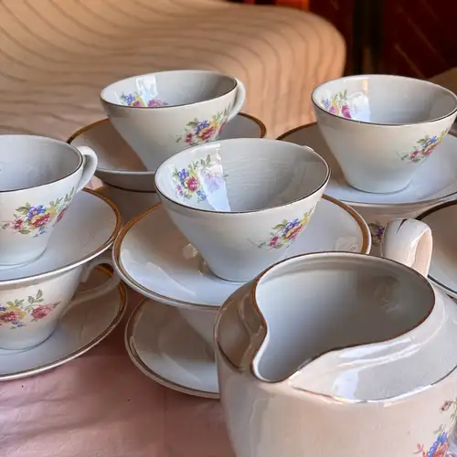 Juego de Té de Loza Sajonia Bouquet De Flores Rosas - Image 3