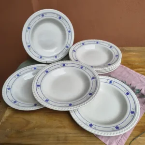 Plato Hondo Oxford-Made in Brazil Borde con Flores Azules