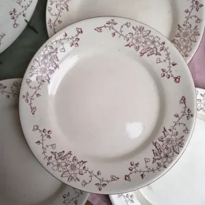 Plato Playo de Loza Lozalit Ribete Con Flores Bordó