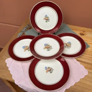 Plato Postre Lozalit Borde Bordo Dorado Detalle Floral