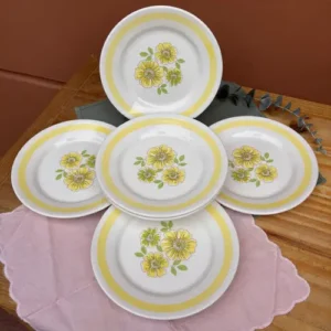 Plato Postre Oxford Bordes Amarillos con Flores Centrales