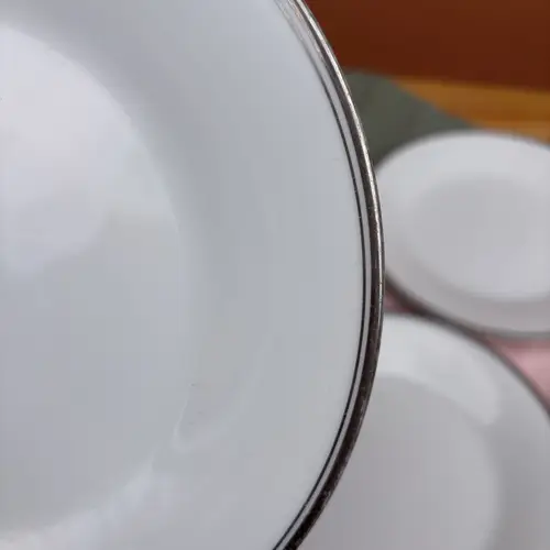 Plato Postre Noritake Blanco Borde Plateado Japonés - Image 3