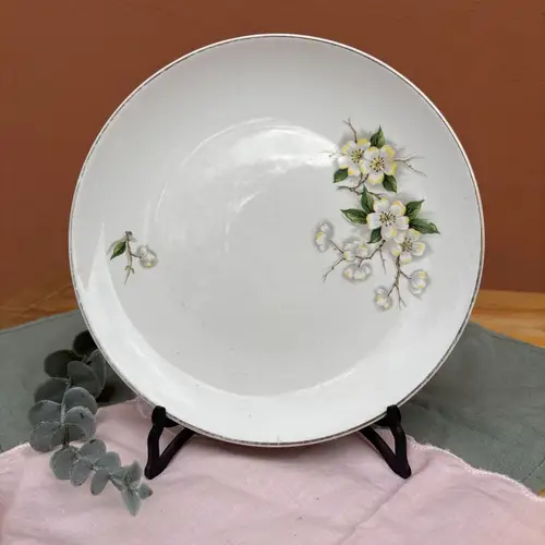 Plato Postre Barmon Blanco con Flores al Borde