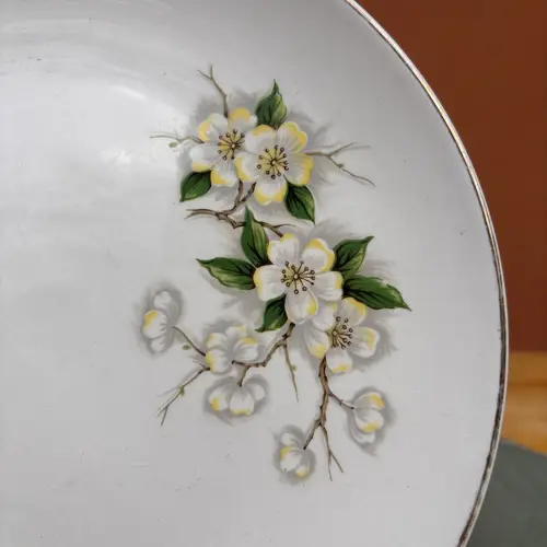 Plato Postre Barmon Blanco con Flores al Borde - Image 3