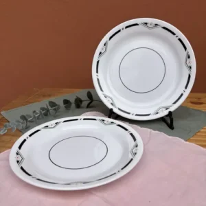 Plato Postre Corelle Blanco Borde Negro con Flores Rosa