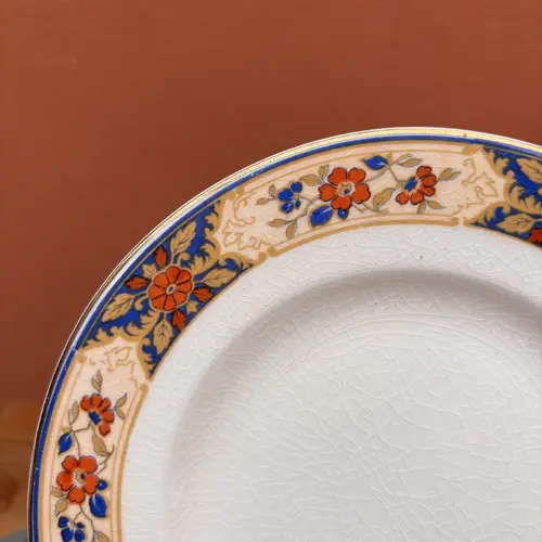 Plato Postre Woods Ivory Ware Inglés Hueso Bordes Azul y Naranja - Image 3