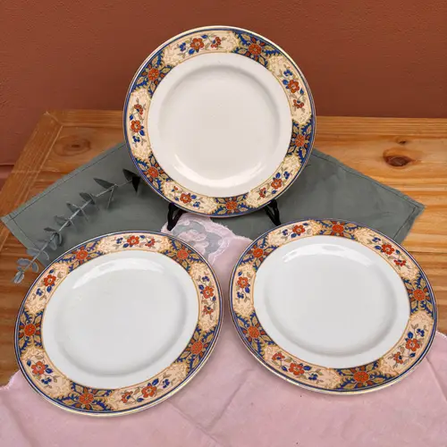 Plato Postre Woods Ivory Ware Inglés Hueso Bordes Azul y Naranja