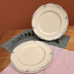 Plato Postre Alfred Meakin Inglés Crema Borde Azul y Plateado