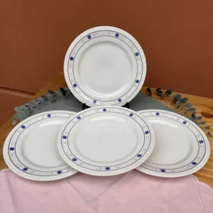Plato Postre Oxford Made in Brazil Blanco Flores Azules en el Borde