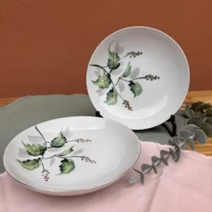 Compotera de Porcelana Nagoya China Hojas Verdes Y Virola Plateada