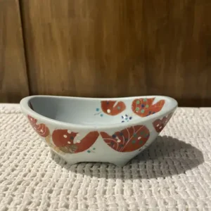 Bowl Ovalado de Porcelana Vintage Japonesa con Motivos Florales Rojo y Naranja (16x11 cm)