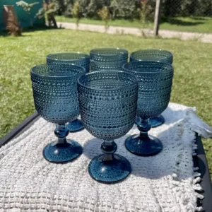 Juego de 6 Copas de Agua de Vidrio Azul Texturizado Puntos (350 ml)