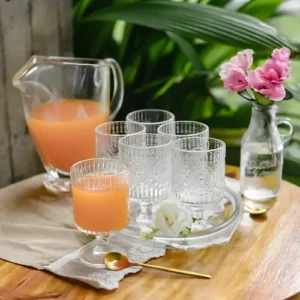 Juego de 6 Copas de Agua de Vidrio Transparente Estilo Mandalas (200 ml)