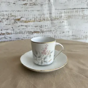 Duo de Café Vintage de Porcelana Tsuji con Flores Rosas y Espigas (90cc)