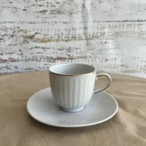 Duo de Café Vintage de Porcelana Tsuji Acanalado con Ribete Dorado (90cc)