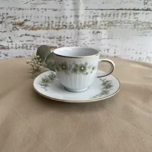 Duo de Café Vintage de Porcelana Tsuji con Guirnalda de Margaritas Verdes (90cc)