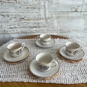 Duo de Café Vintage de Loza Hartford con Escena Costumbrista y Platos Combinados (90cc) - Lote de 4 duos