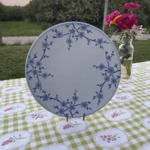 Plato Playo Vintage de Porcelana Ramas y Flores Celestes (22 cm)