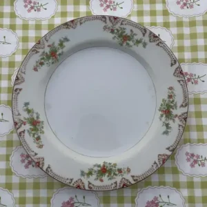 Plato Playo Vintage de Porcelana con Guarda Floral Roja y Verde (26 cm)
