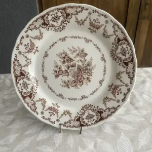 Plato Playo Vintage de Porcelana Nikko Ironstone Flores Marrones (23 cm)